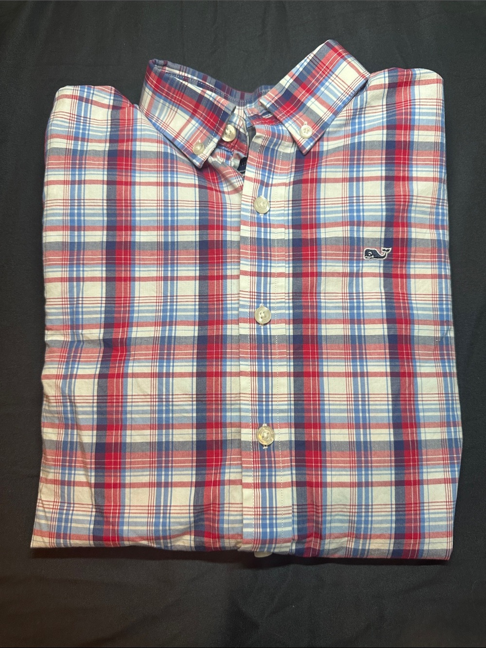 Vineyard Vines Boy’s Red, Blue & White Plaid Button-Down Shirt